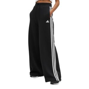NWT $87 ADIDAS Black Essentials 3 Stripe Wide Leg High Waist Sweatpants SIZE XS